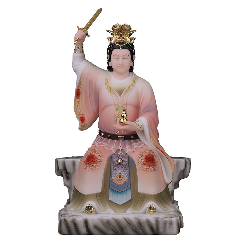 九天彩绘汉白玉玄女娘娘神像居家供奉圣母佛像摆件