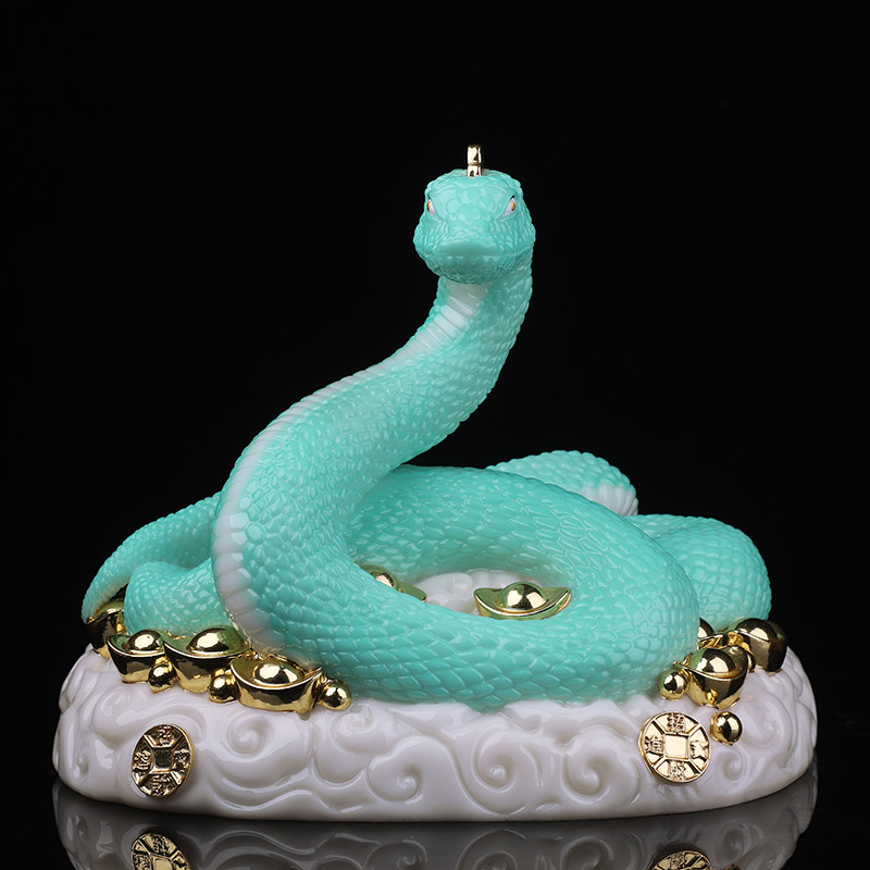 灵蛇摆件汉白玉七彩蛇仙蟒仙家用供奉真身生肖摆件