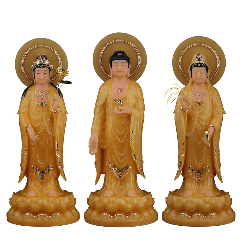 菩萨西方三圣佛像家用供奉阿弥陀佛观世音大势汉白玉摆件