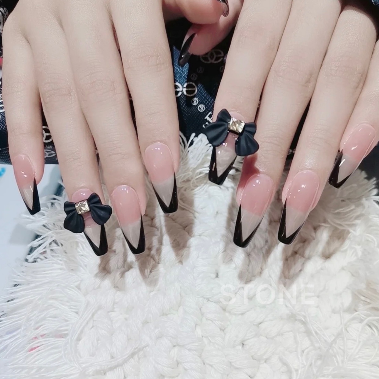 欧美风显白加长尖头法式指甲蝴蝶美甲成品光疗美甲工具