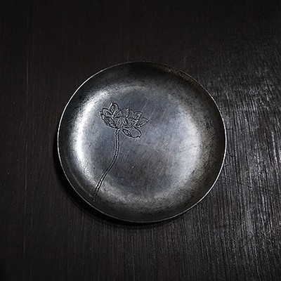 浅茶纯清纹堂喜刻托莲壶文锤錾锡承器采手锤人图圆茶托