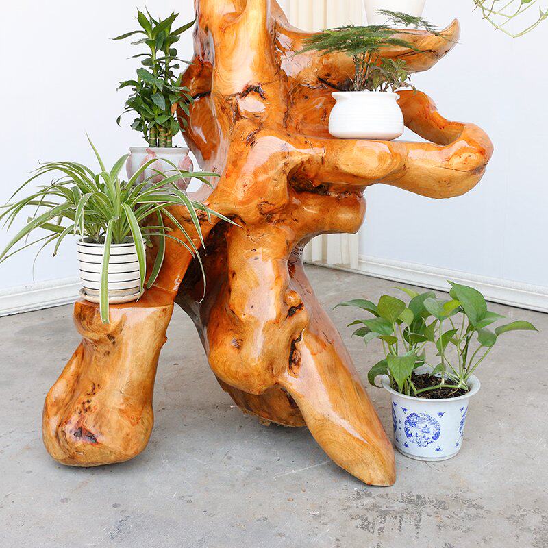 根雕花架树根摆件饰品客厅花架子落地架花盆架根雕花架
