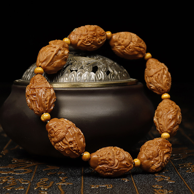 达摩橄榄核手串核雕手树桩男款文玩佛珠手串老油手串