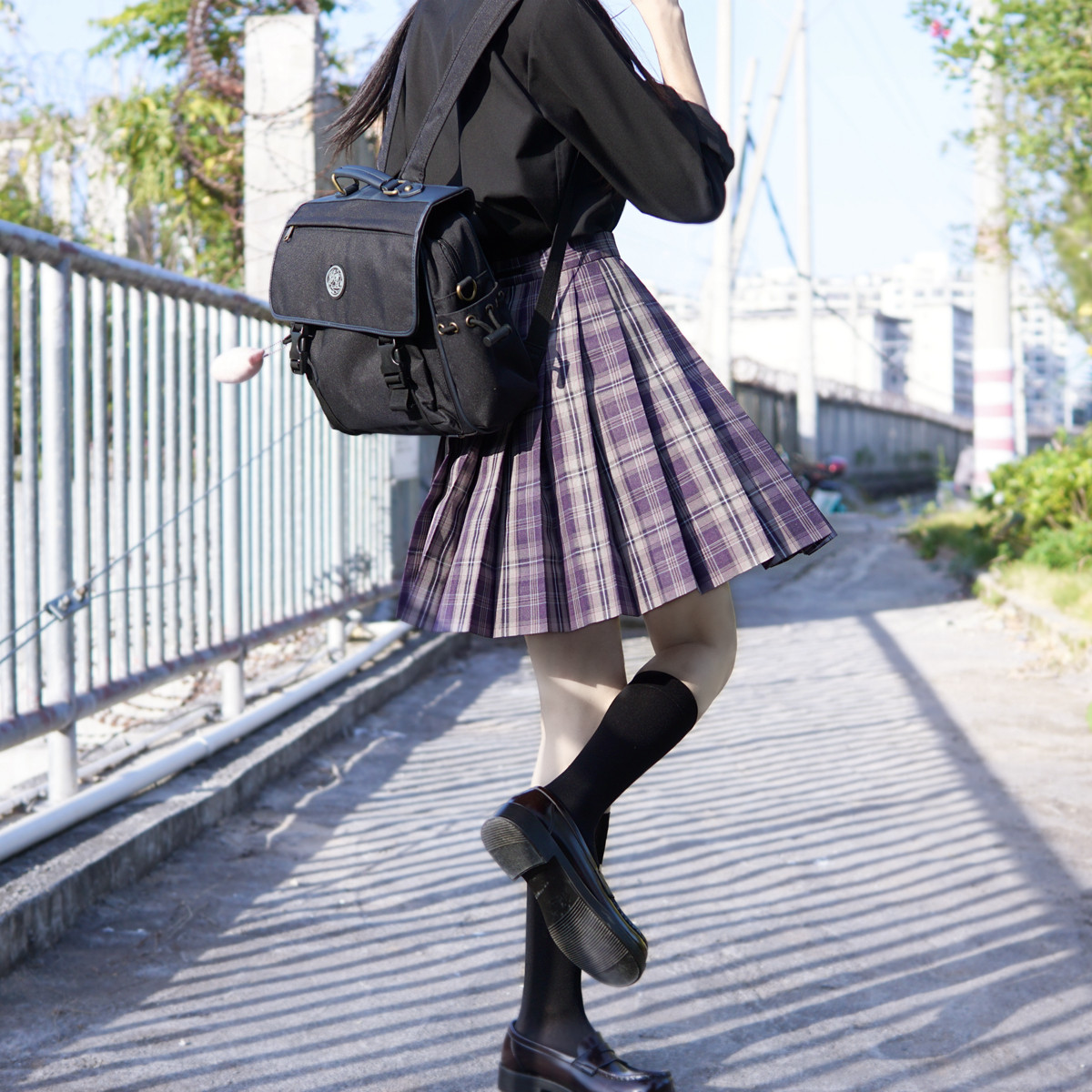 正版机车甜酷色格紫色裙格制服颜沐jk原创jk