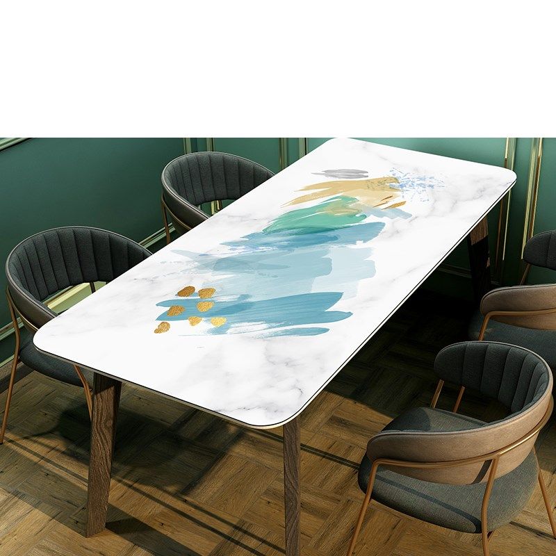 皮革简约水彩画餐桌茶几桌布防水防油防烫免洗桌布