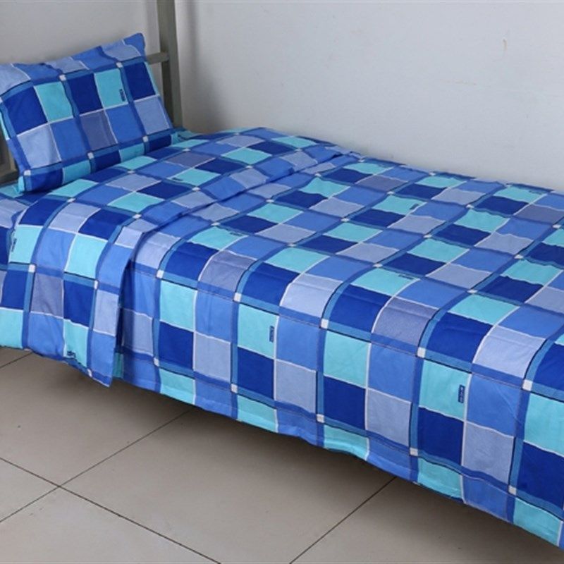 全棉纯蓝蓝格床单单件单人学生下铺员工敬老院床单