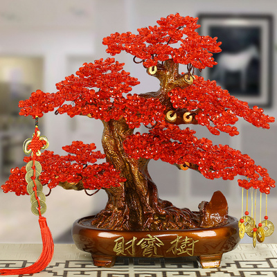 手工串珠发财编织财宝摇钱树招财客厅酒柜装饰品摆件