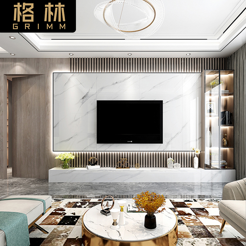 隐形门暗门岩板电视背景墙瓷砖客厅大理大理石石材瓷砖背景墙