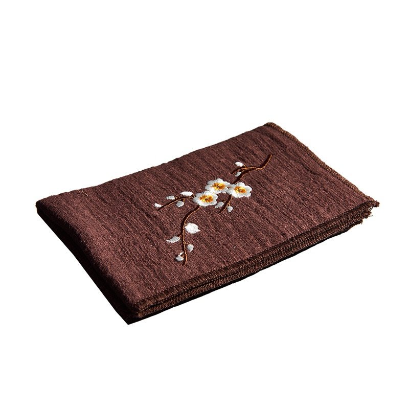 双层复古茶巾加厚麻布纯棉大号茶布刺绣茶道茶巾