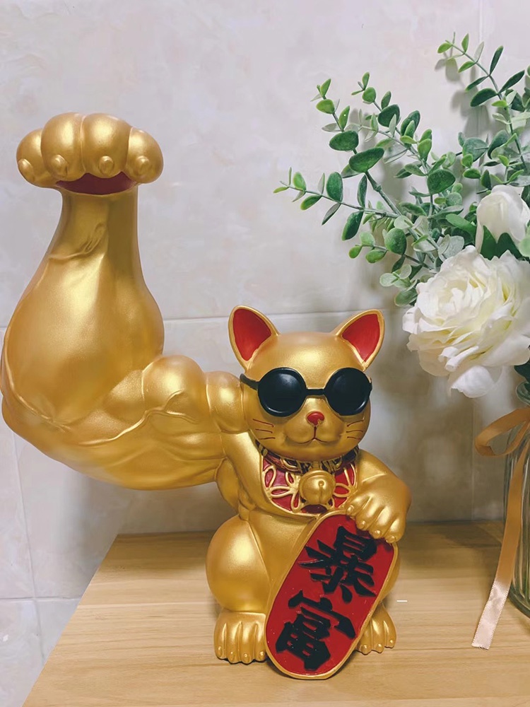 大猫财摆招件财礼开劫装饰品品客力臂麒麟猫收台招财猫