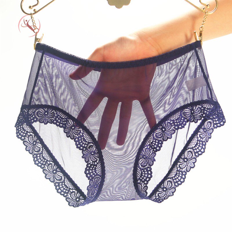 女土内裤透明全毛露性憾惑火辣超薄无痕裆网纱蕾丝中腰大码3条装