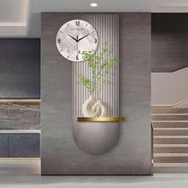 The Silence of the Silent Wind Entrance to the Outdoor Decoration Painting Clock Green Plant Upscale Wall Lamp Clock Hanging Wall Living-room Background Wall Hanging Bell Painting