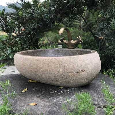 石头庭院原石洗手盆户外花园别墅洗脸盆复古鹅卵石水池水池台上盆