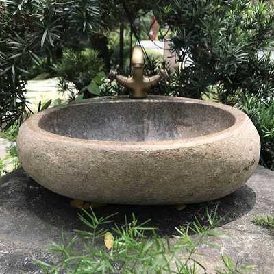 石头庭院原石洗手盆户外花园别墅洗脸盆复古鹅卵石水池水池台上盆