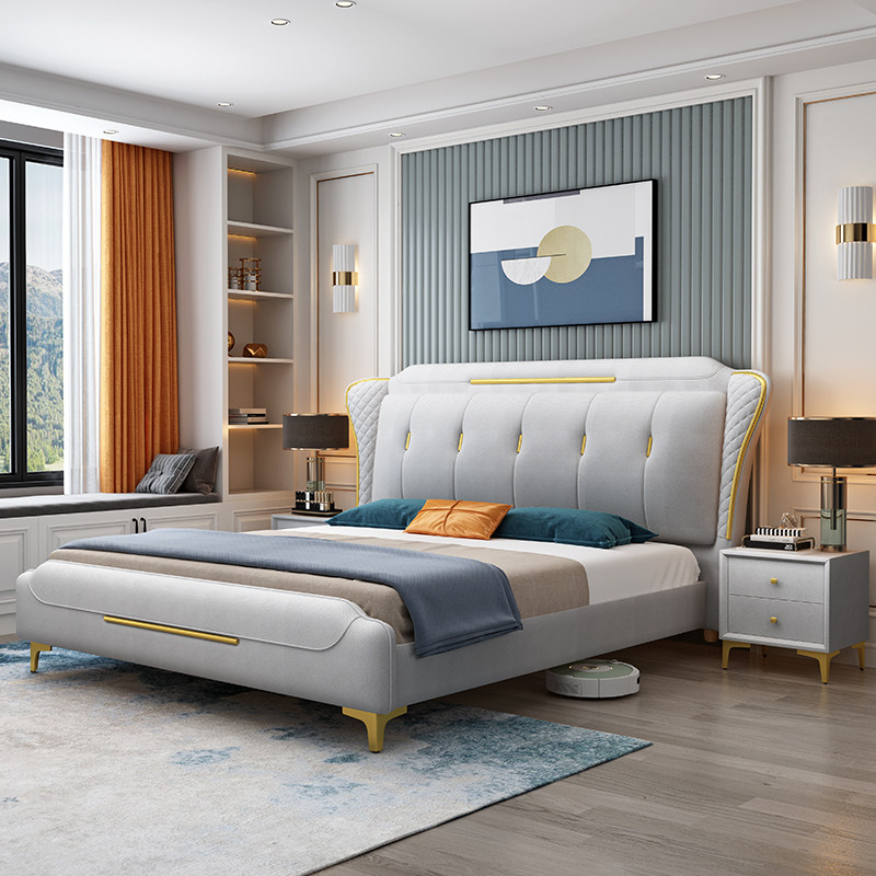 芝华仕头等舱轻奢北欧科技布床现代简约卧室1.8米双人床1.5米带布艺床