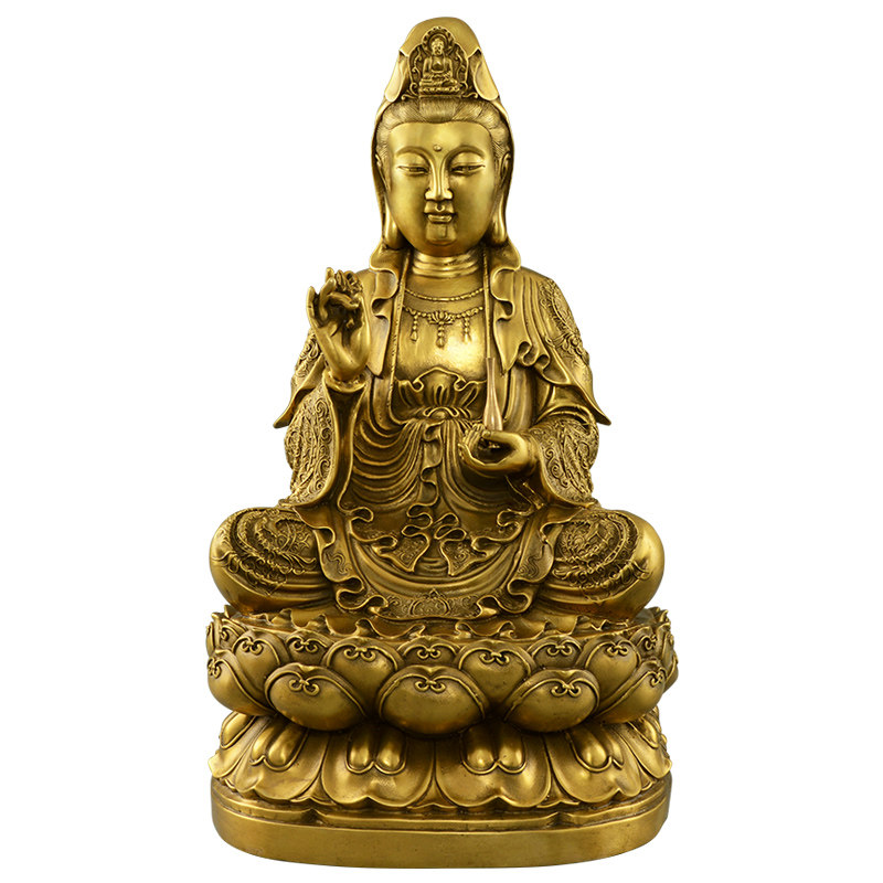纯铜南海观世音菩萨家用供养佛像佛堂供奉保平摆件