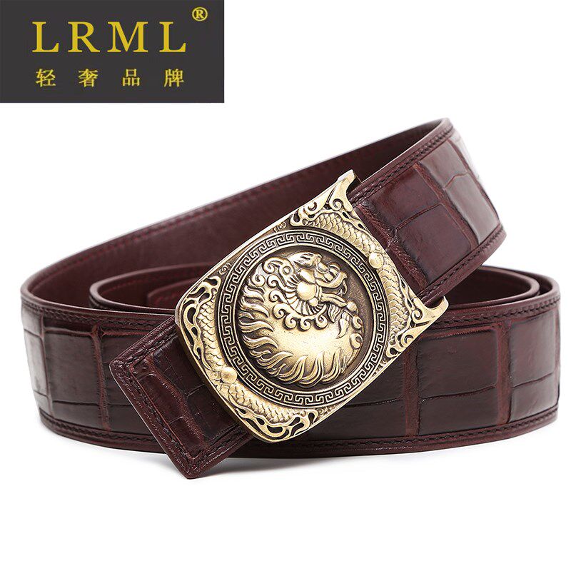 2022腰带男真鳄鱼皮皮皮带真皮龙子黄铜平滑腰带