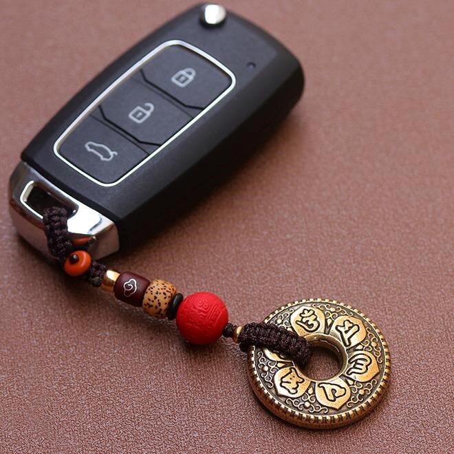 汽车大明真言六字吊坠钥匙扣黄铜女士男女高档钥匙扣