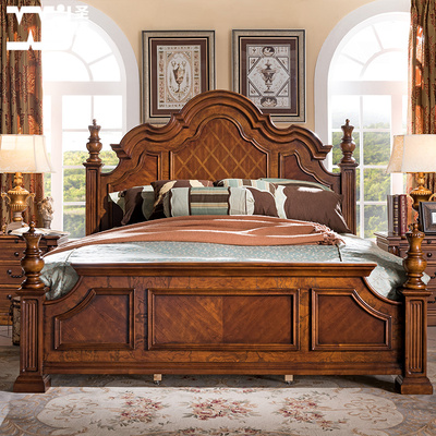 圣涛阁美式双人床别墅豪华深色欧式大床卧室家具18米实木床