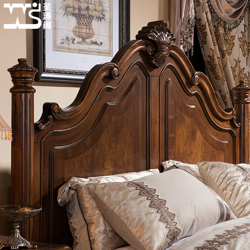 木床圣涛阁美式乡村实木双人床欧式复古大床卧室实木床
