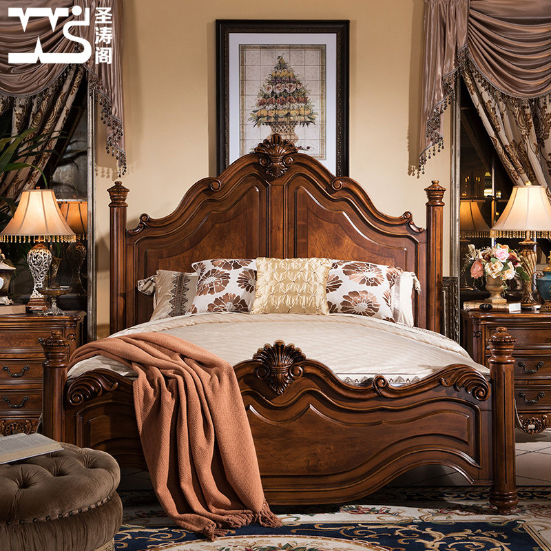 木床圣涛阁美式乡村实木双人床欧式复古大床卧室实木床