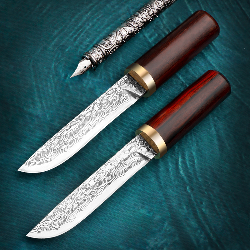 日本进口vg10大马士革钢直刀英吉沙小刀锻打防身随身菊田水果刀具