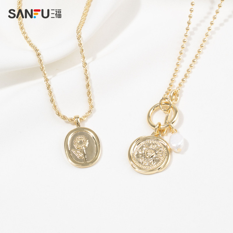 三福复古古着金短项链单条时尚气质设计精美项链