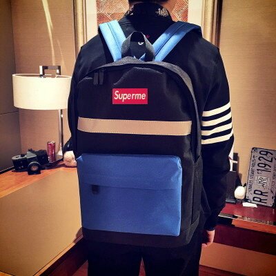 网红书包男时尚潮流supreme双肩包女韩版高中潮牌中学生背包个性