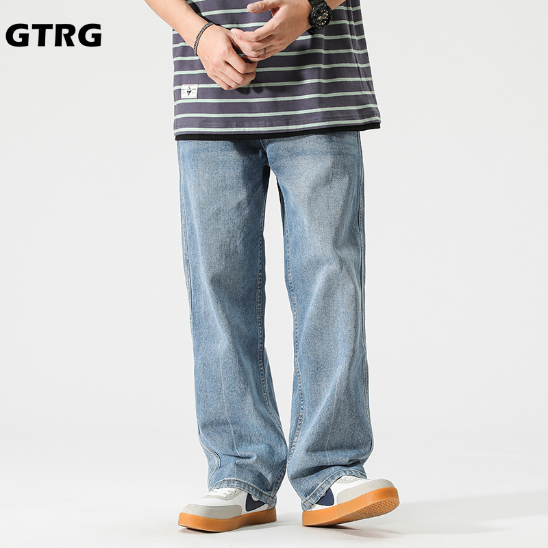 GTRG牛仔裤男士日系四季休闲潮流宽松直筒潮牌浅色复古阔腿老爹裤