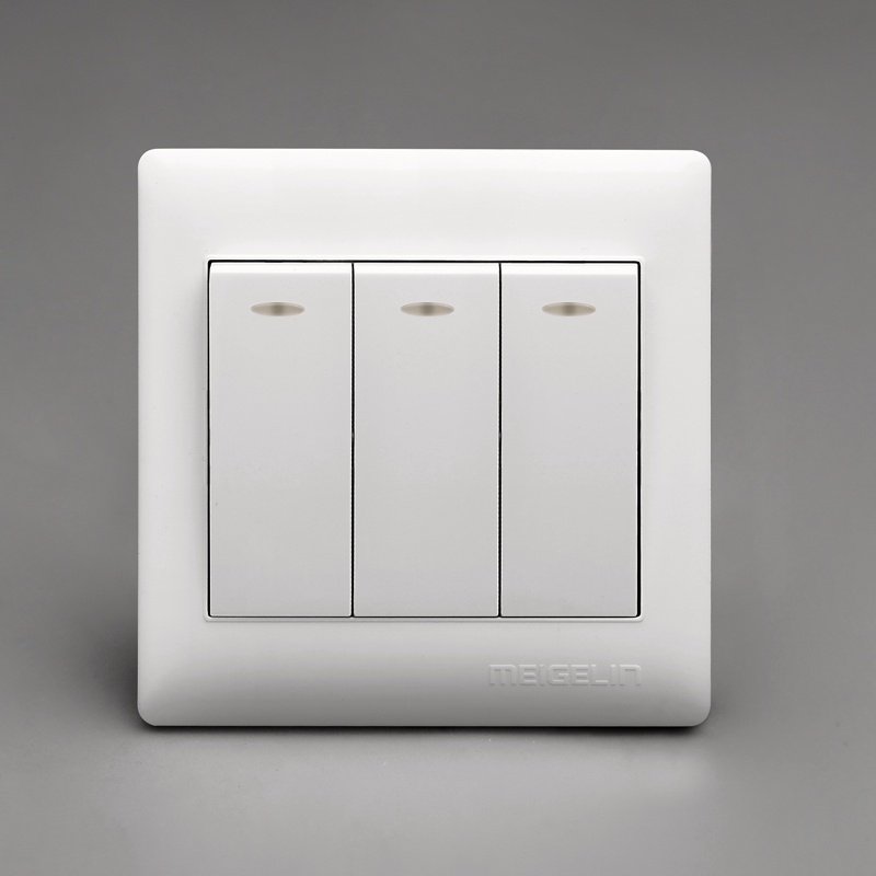 三联开关墙壁型荧光三控双三位象牙白象牙联开双面板usb多功能数码宝