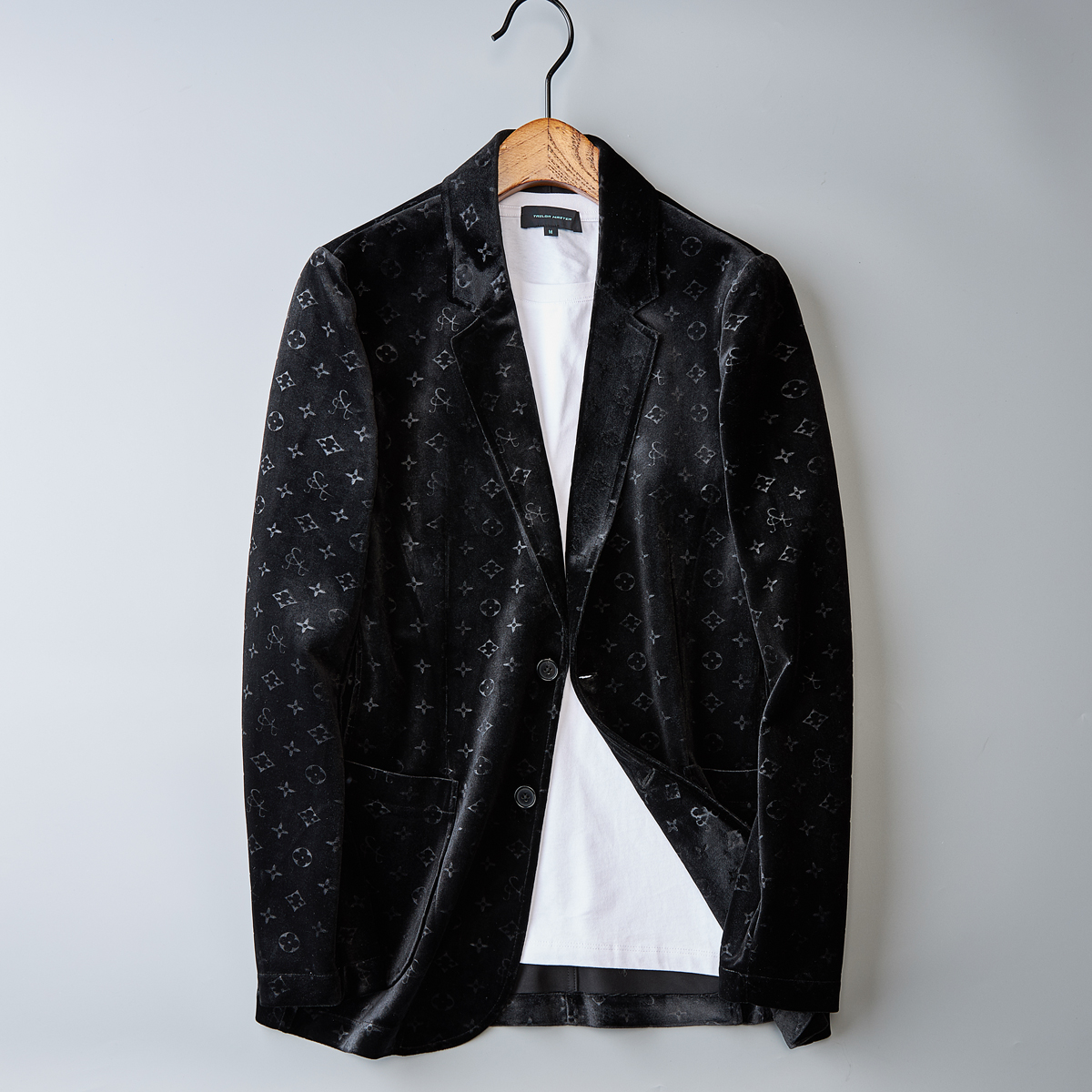 欧洲站西装外套男高档秋金丝绒暗花时尚商务休闲大码帅气西服潮流