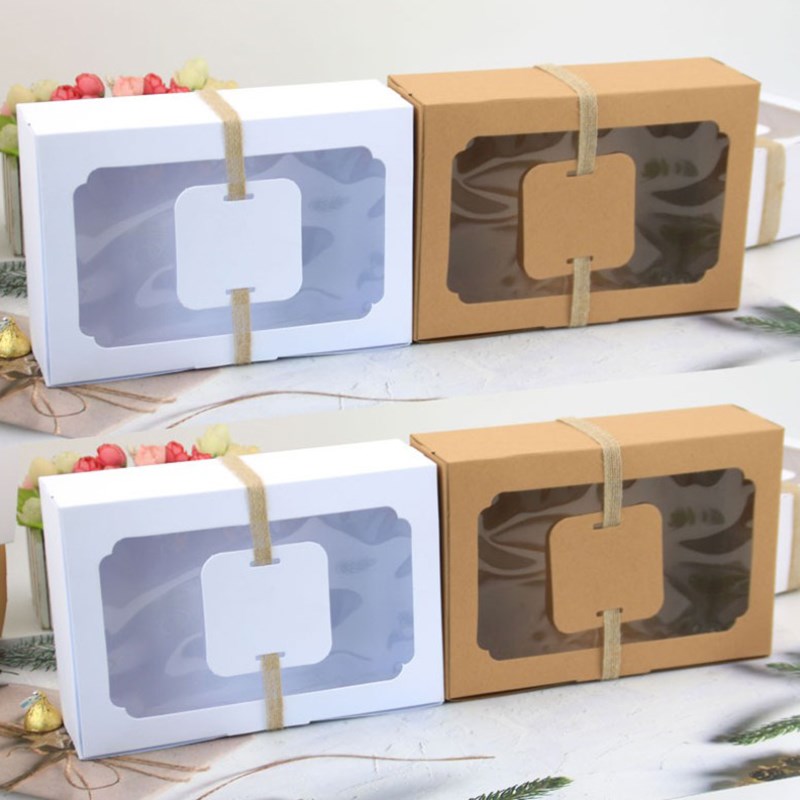 12pcskraftpapercandyboxfavorgiftboxpvcclearwindow