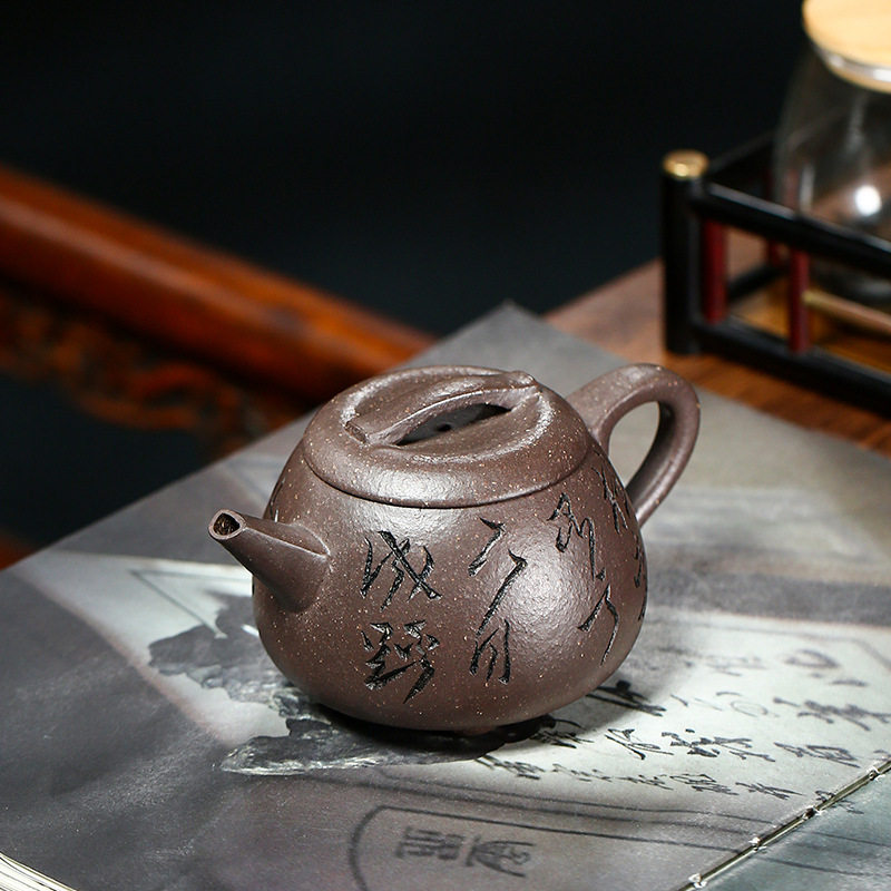 宜兴原矿天青三足大口汉瓦紫砂壶功夫泡茶茶壶茶壶