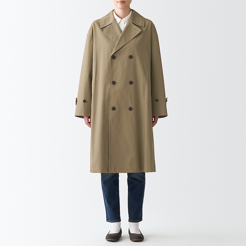 无印良品男女通用春秋宽版双排风衣不易沾水长款风衣