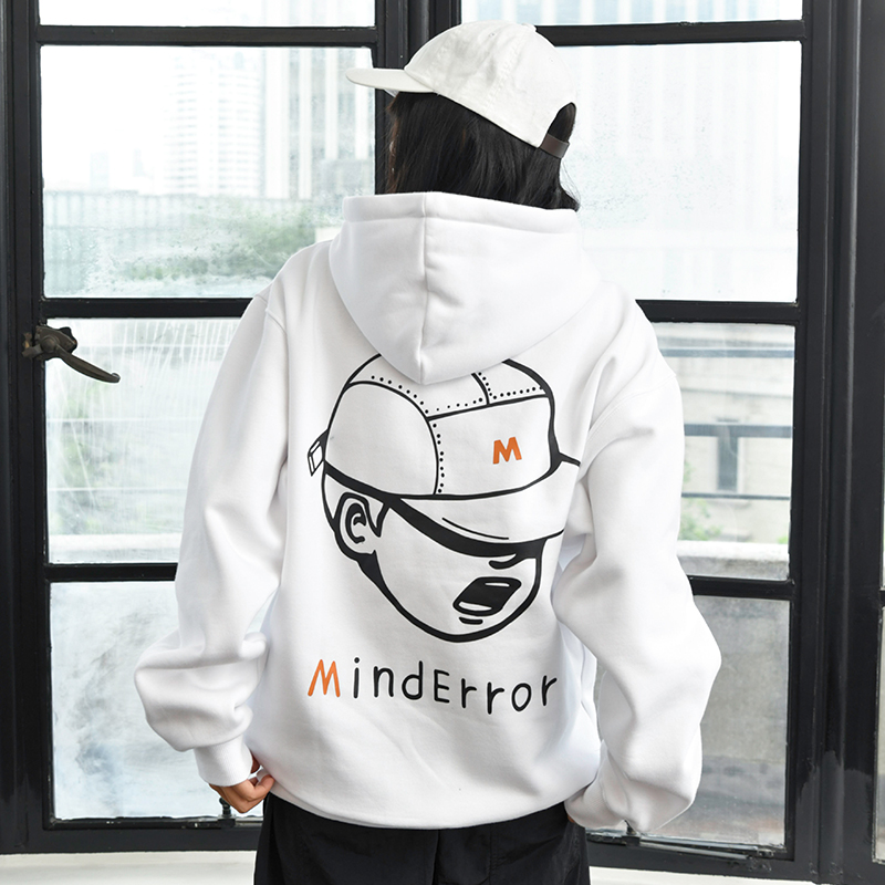 minderrorbackboyhoodie卡通男孩头像宽松加绒连帽衫情侣卫衣