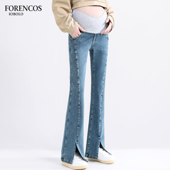 forencos maternity denim bell-bottoms 2023 ດູໃບໄມ້ລົ່ນໃຫມ່ແລະລະດູຫນາວນອກນຸ່ງເສື້ອຂະຫນາດນ້ອຍ slit ຂະຫນາດໃຫຍ່ pants mopping ພື້ນເຮືອນ