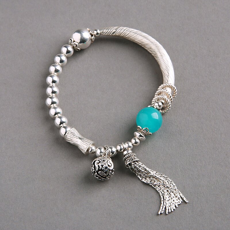 手链纯银麦穗流苏手工原创银串珠子简约时尚手链