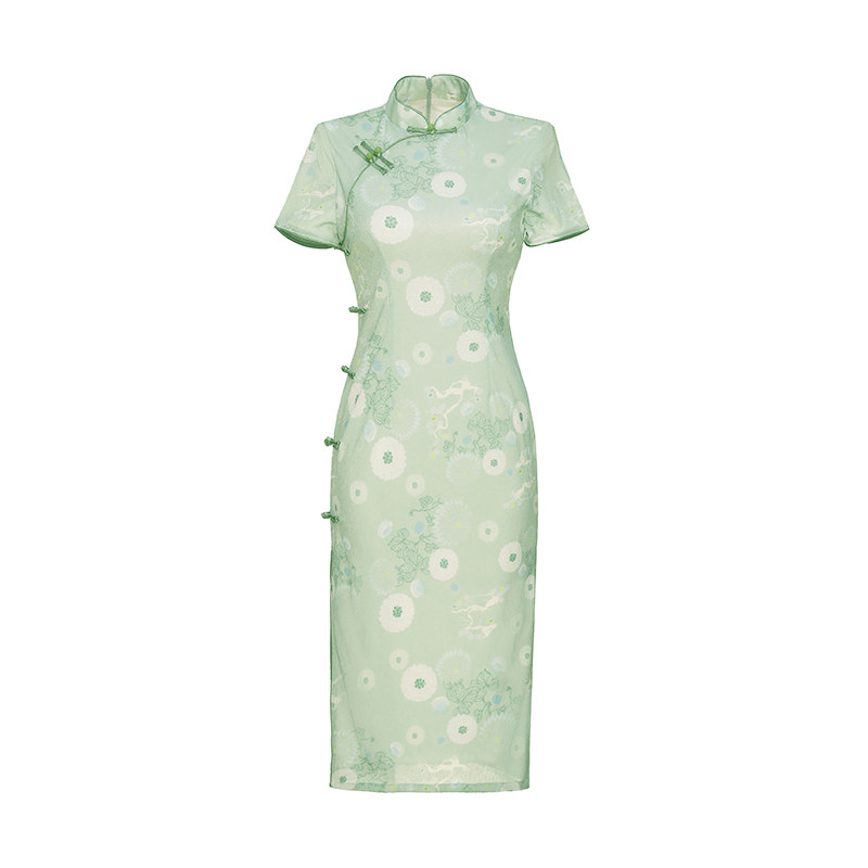 旗袍2022年新款青绿色年轻少女夏款气质高端古法旗袍