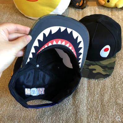 潮牌新款bape迷彩鲨鱼男女童装宝宝休闲棒球帽帽子
