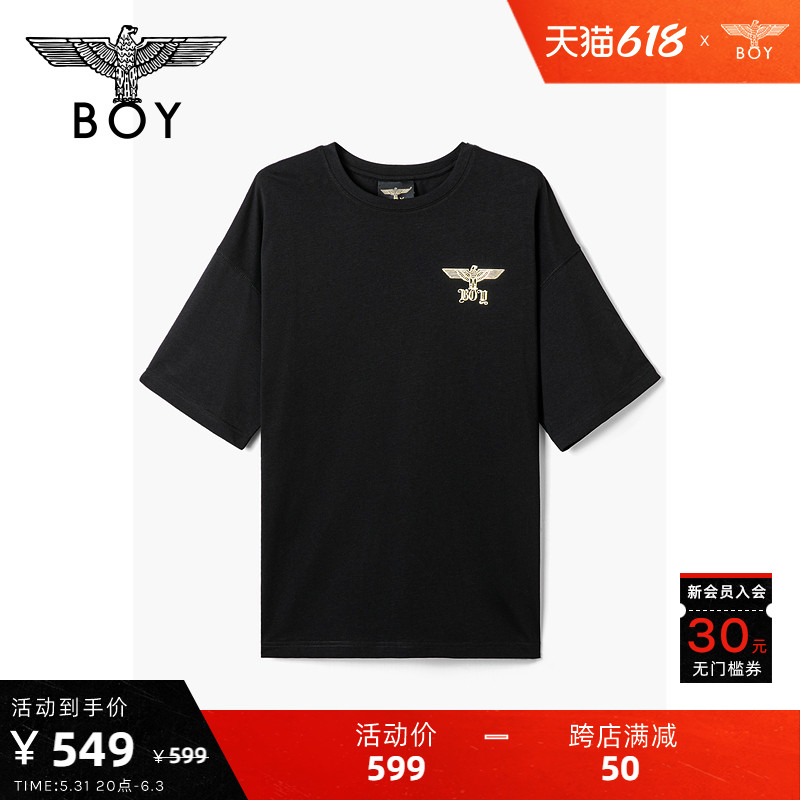 BOYLONDON短袖男女同款22春夏新品圆领烫金LOGO朋克风T恤N01052
