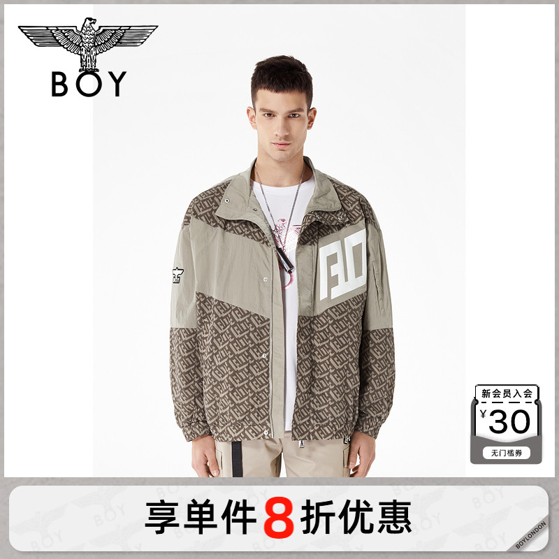 BOYLONDON短外套男女同款22春夏新品翻领满印LOGO拼接夹克N23008