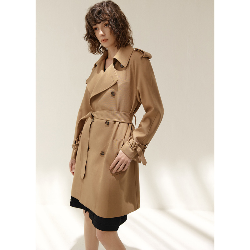 re-blue轻奢优雅女装气质知性纯色绵羊毛混纺双排风衣