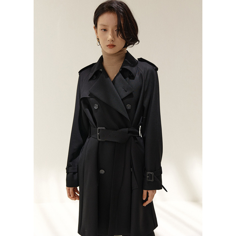 re-blue轻奢优雅女装简约率性羊毛混纺英伦风经典风衣