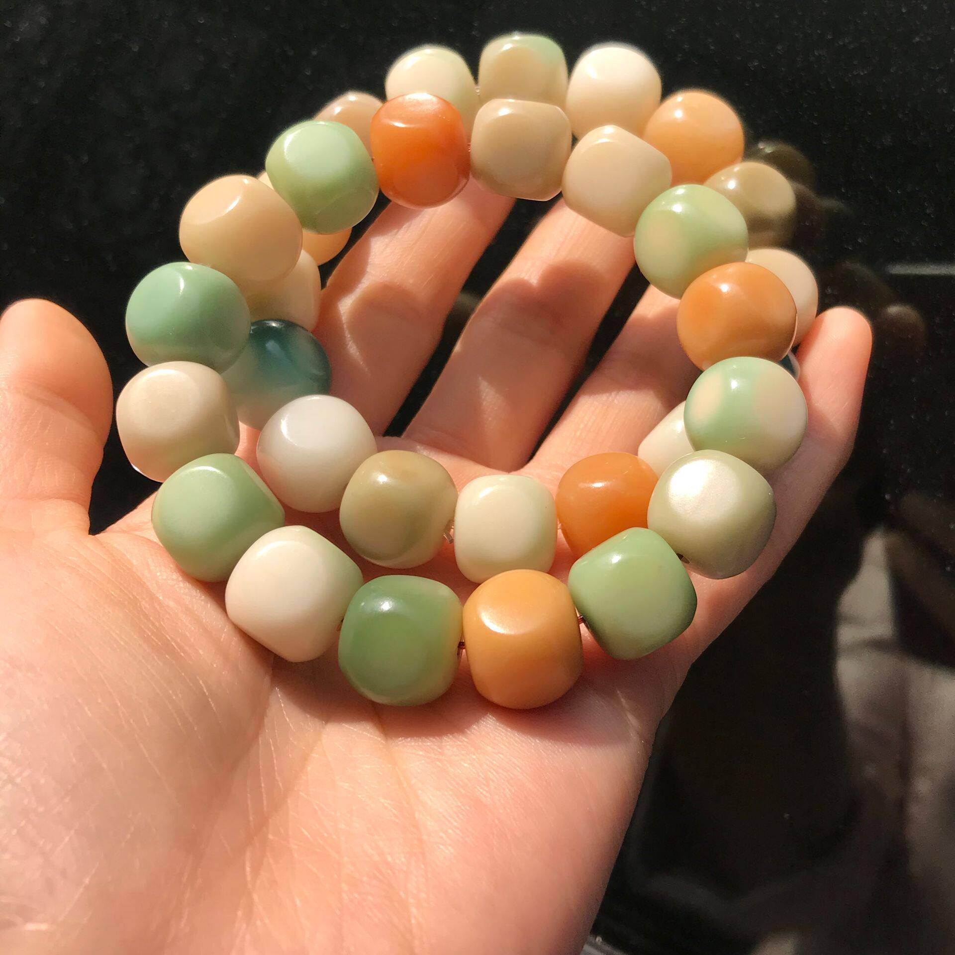 纯天然菩提根手串绕指糖果色多宝六方手持手链真品手串