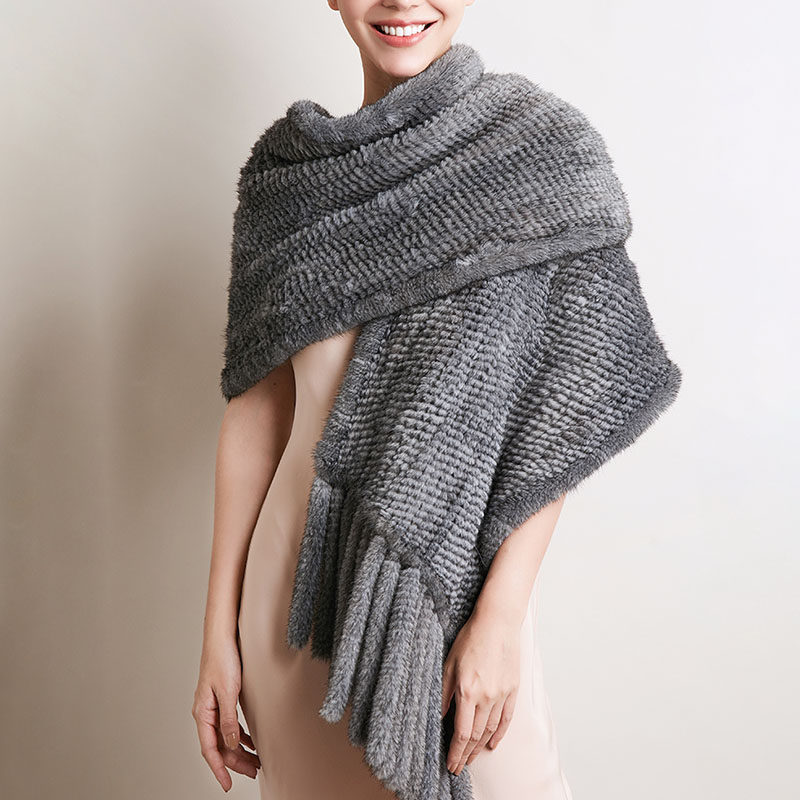 2022新款定制女士水貂披肩手工双面编织冬季围巾