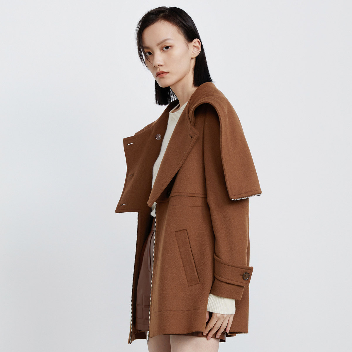 h.genteel荷高女装新品双排海军经典羊毛毛呢大衣毛呢外套