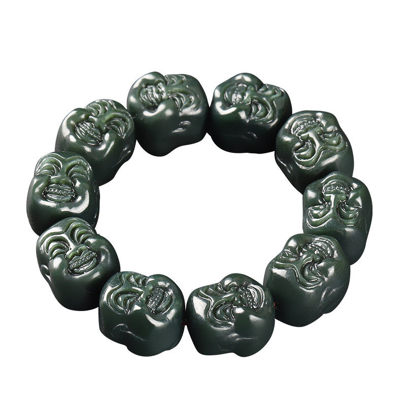 手链真品和田玉笑佛手新疆青玉男士女士佛头手链