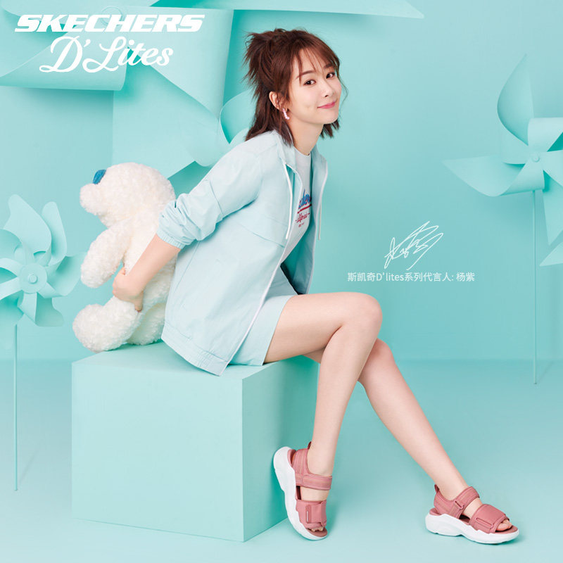 凉鞋skechers斯凯奇女子厚底魔术贴露休闲横冲直撞明星运动沙滩鞋