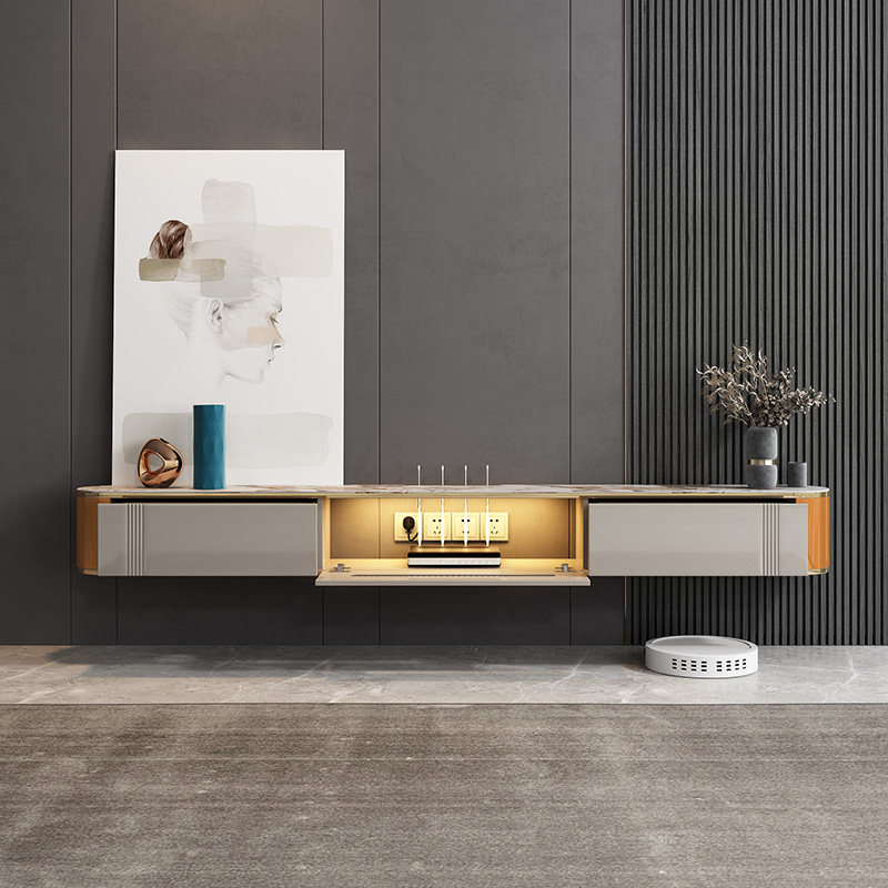 轻奢岩板悬空电视柜简约现代小户型客厅家用新款壁挂式超窄储物柜