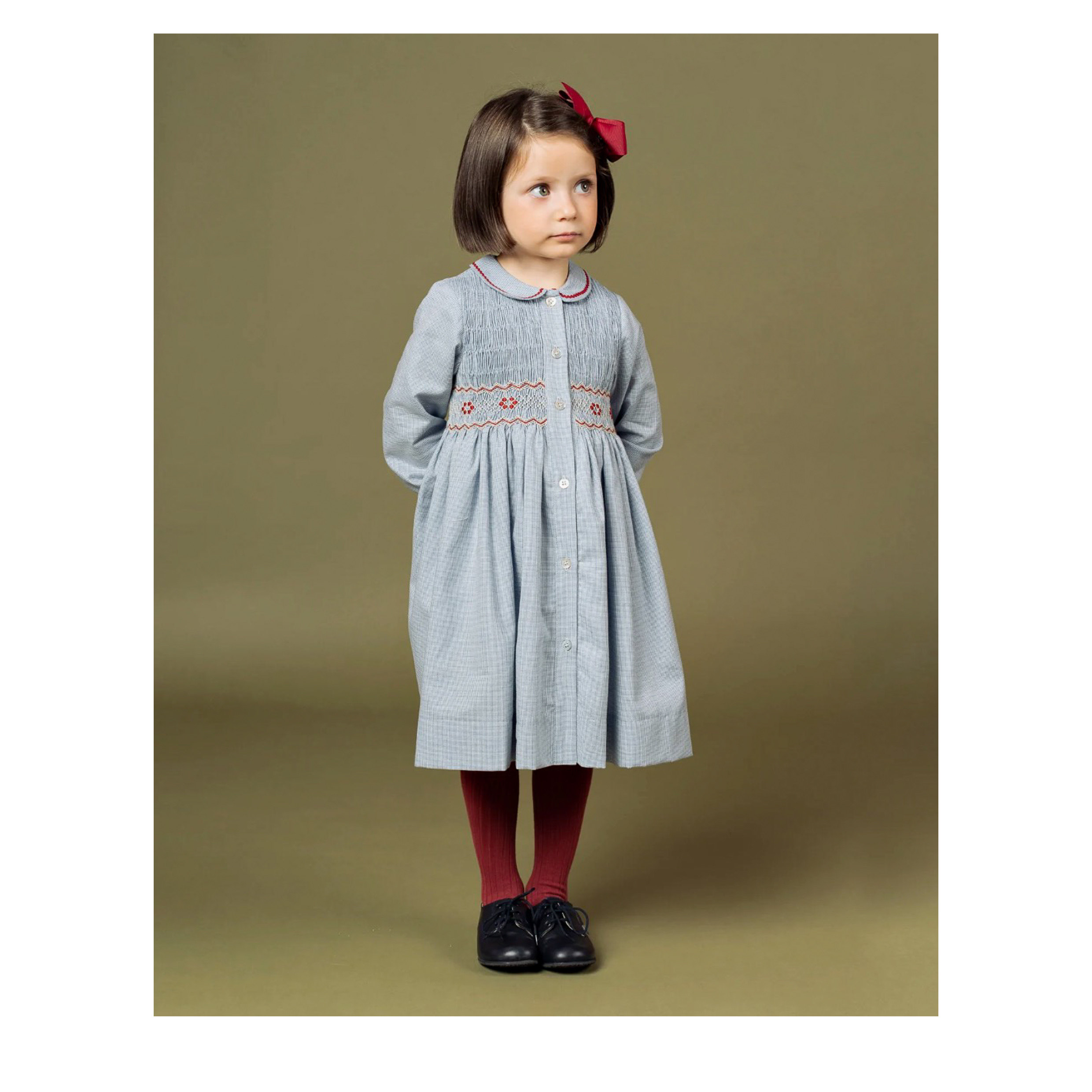 英国amaia秋冬女童童装宝宝英伦公主刺绣翻领打揽连衣裙